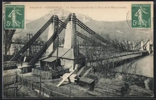 AK Grenoble, Le Pont suspendu sur le Drac et le Moucherotte