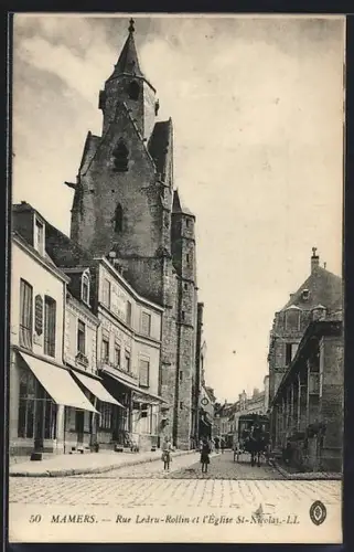 AK Mamers, Rue Ledru-Rollin et Église St-Nicolas
