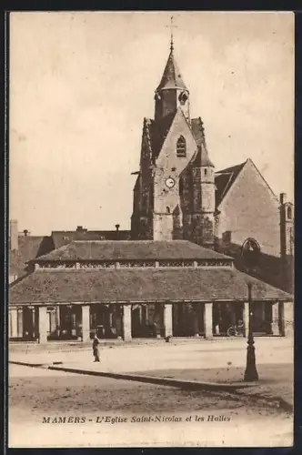 AK Mamers, L`Église Saint-Nicolas et les Halles