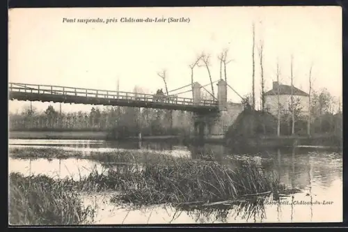 AK Château-du-Loir /Sarthe, Pont suspendu et paysage fluvial