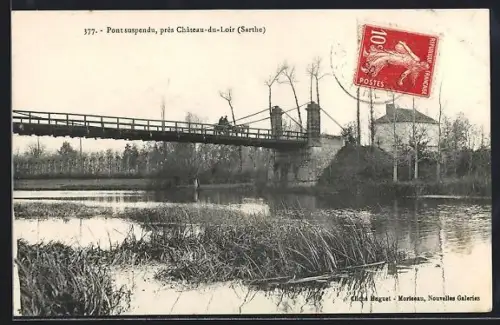 AK Château-du-Loir /Sarthe, Pont suspendu près du village