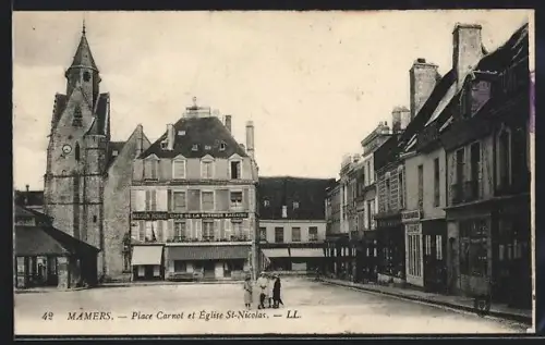 AK Mamers, Place Carnot et Église St-Nicolas