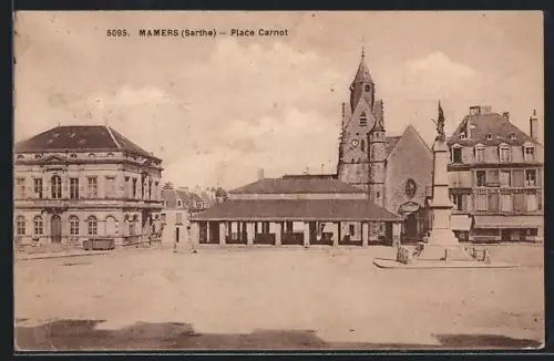 AK Mamers /Sarthe, Place Carnot avec église et monument