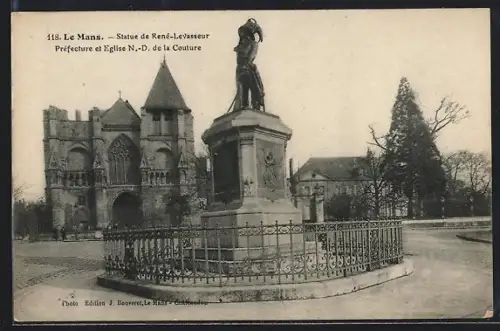 AK Le Mans, Statue de René-Levasseur et Église N.-D. de la Couture