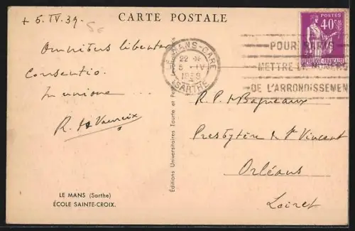 AK Le Mans /Sarthe, École Sainte-Croix, groupe d`élèves devant le bâtiment principal