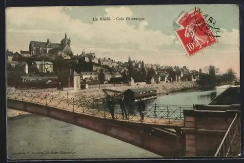 AK Le Mans, Coin pittoresque avec vue sur la rivière et le pont