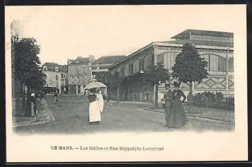 AK Le Mans, Les Halles et Rue Hippolyte Lecornué