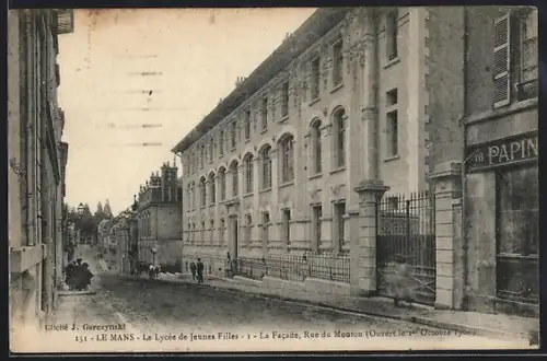 AK Le Mans, Le Lycée de Jeunes Filles, la facade, Rue du Mouton