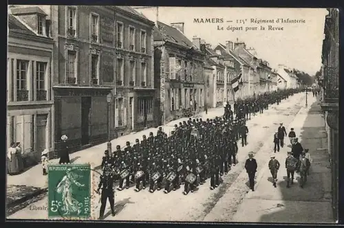 AK Mamers, 115e Régiment d`Infanterie, Le départ pour la Revue