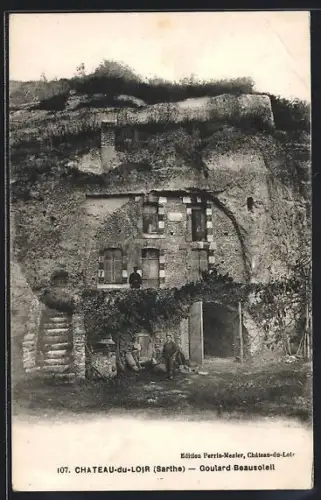 AK Château-du-Loir /Sarthe, Goulaud Beausoleil, maison troglodyte dans la roche