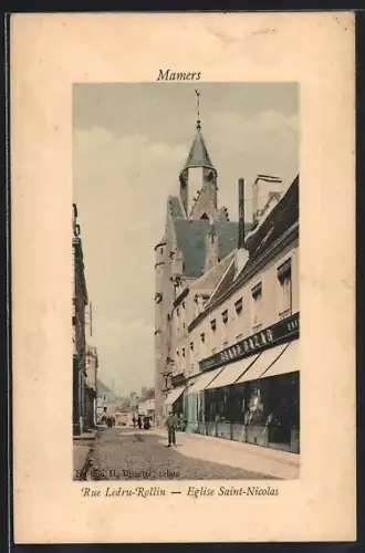 AK Mamers, Rue Ledru-Rollin, Église Saint-Nicolas