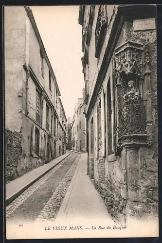 AK Le Mans, La Rue du Bouquet avec détails architecturaux