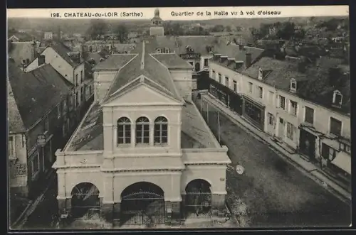 AK Château-du-Loir /Sarthe, Quartier de la Halle vu à vol d`oiseau