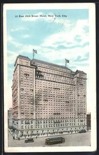 AK New York City, 15 East 69th Street Hotel, Strassenbahn