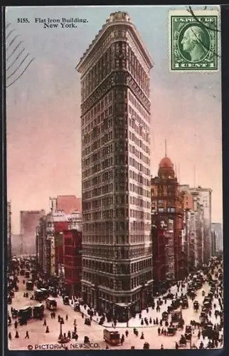 AK New York, Flat Iron Building, Strassenbahn