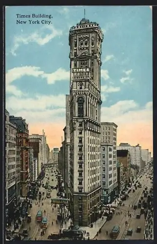 AK New York City, Times Building, Strassenbahn