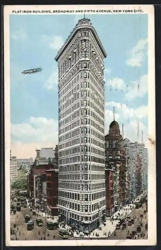 AK New York City, Flatiron Building, Broadway and Fifth Avenue, Strassenbahn