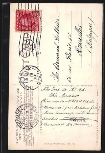 AK New York City, Flatiron Building, Broadway and Fifth Avenue, Strassenbahn