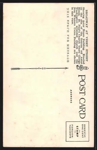 AK New York, Broadway at Vesey Street, Astor House and Western Union Building, Strassenbahn