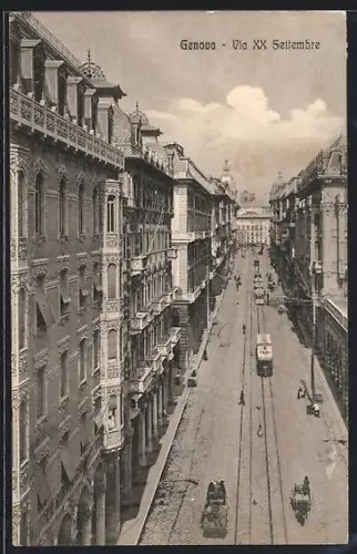 AK Genova, Via XX Settembre, Strassenbahn