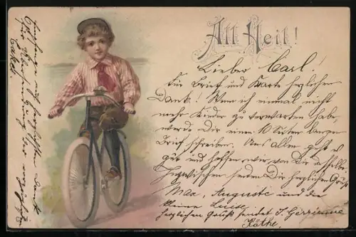 AK Kleiner Junge fährt mit einem Fahrrad