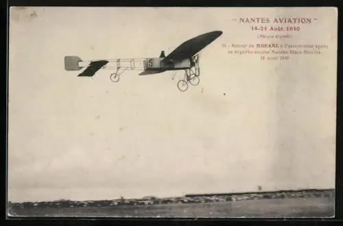 AK Nantes, Morane-Eindecker-Flugzeug im Fluge August 1910