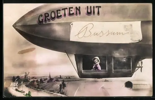 AK Kleines Mädchen in der Gondel von einem Zeppelin