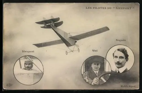 AK Französisches Nieuport-Flugzeug, Portrait der Piloten Niel und Noguès