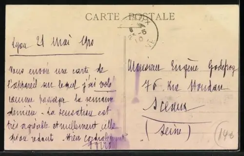 AK Lyon, Farman-Doppeldecker-Flugzeug vor dem Start