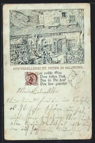 Lithographie Salzburg, Gasthaus Stiftskellerie