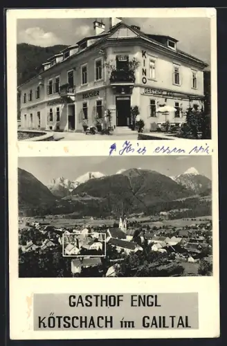 AK Kötschach im Gailtal, Ortsansicht und Gasthof Engl