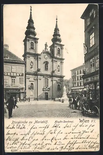 AK Wien, Pfarrkirche zu Mariahilf mit Haydn-Denkmal