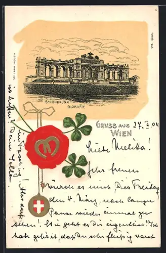 Lithographie Wien, Schönbrunn, Gloriette, Siegel mit Kleeblättern