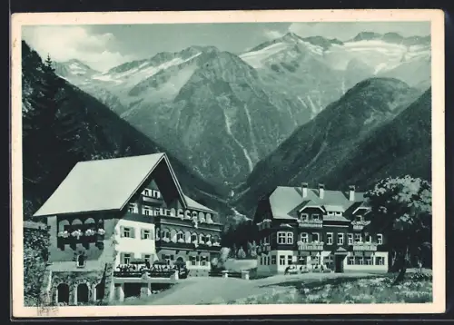AK Bad Gastein, Hotel Grüner Baum, Ortsansicht mit Berge
