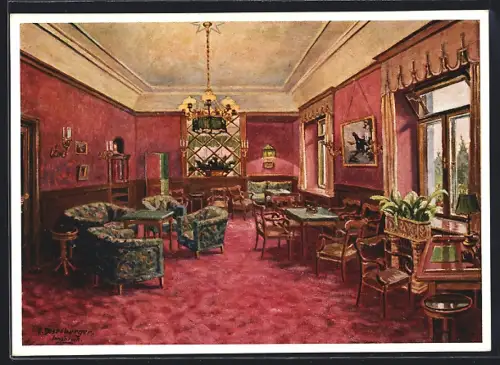 Künstler-AK Badgastein, Hotel Weismayr, Innenansicht