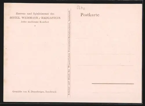 Künstler-AK Badgastein, Hotel Weismayr, Innenansicht