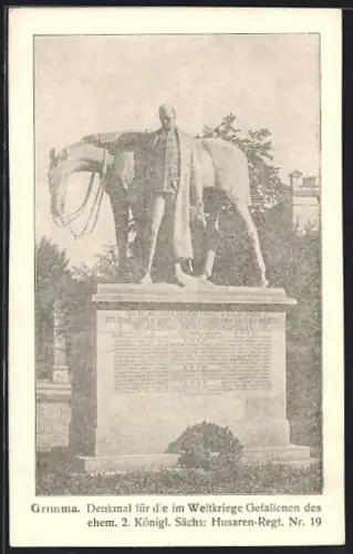 AK Grimma, Denkmal für die im Weltkriege Gefallenen des ehem. 2. Königl. Sächs. Husaren-Regiments Nr. 19