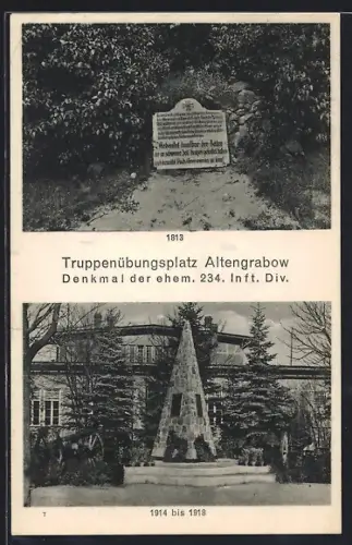 AK Altengrabow, Truppenübungsplatz, Denkmal der ehem. 234. Infanterie-Division 1813 und 1914-1918
