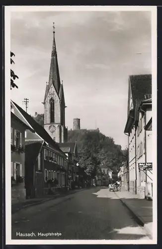 AK Hausach, die Hauptstrasse mit dem Blick zur Kirche