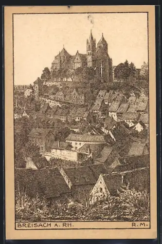 Künstler-AK Breisach a. Rh., Ortsansicht mit Stephansmünster