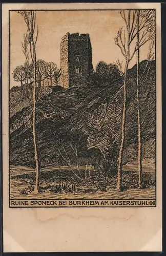 Künstler-AK Burkheim am Kaiserstuhl, Ruine Sponeck