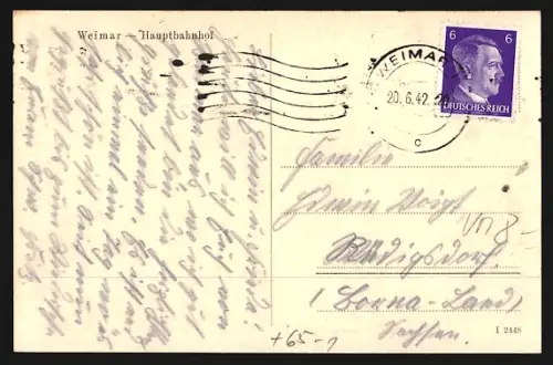 AK Weimar / Thüringen, Blick auf den Hauptbahnhof mit Städtischem Bus