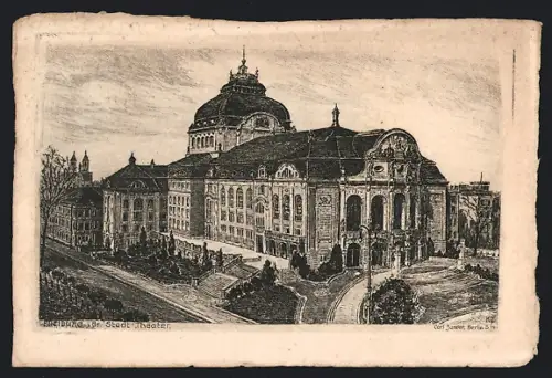 Künstler-AK Freiburg i. Br., Stadt-Theater, Totalansicht