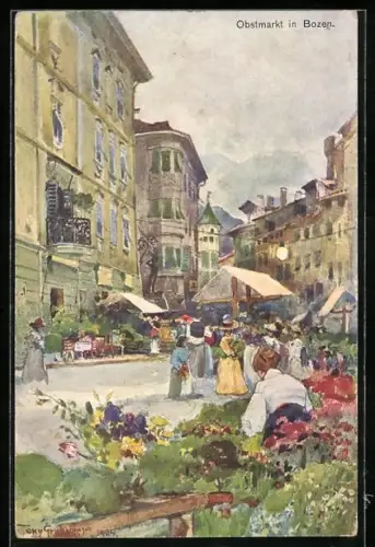 Künstler-AK Bozen, Auf dem Obstmarkt
