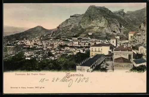AK Taormina, Panorama dal Teatro Greco, Hotel Timeo vorne