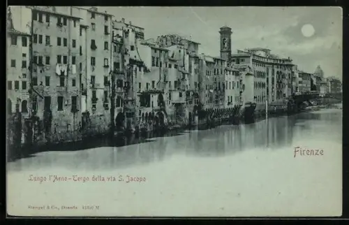 Mondschein-AK Firenze, Lungo l`Arno-Tergo della via S. Jacopo