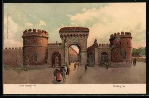 Lithographie Bologna, Porta Saragozza, Motiv des Tores