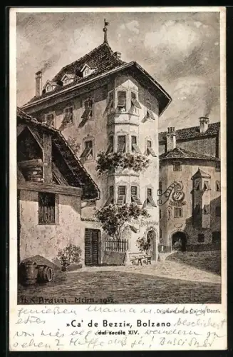 Künstler-AK Bolzano, Ca` de Bezzi, Batzenhäusl