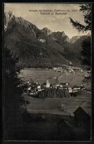 AK Toblach im Pustertal, Panorama mit Kirche