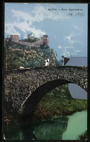 AK Bozen / Bolzano, Blick zur Ruine Sigmunskron